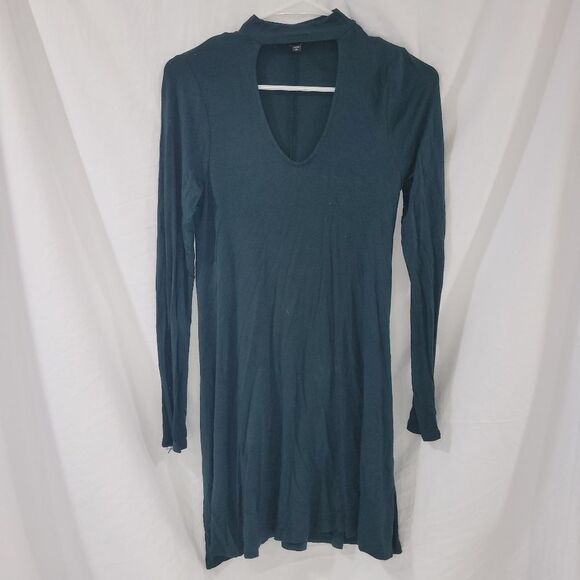 EXPRESS size XS Green Trapeze Dress With Key Hole cut out Neckline Long Sleeve - Picture 1 of 6